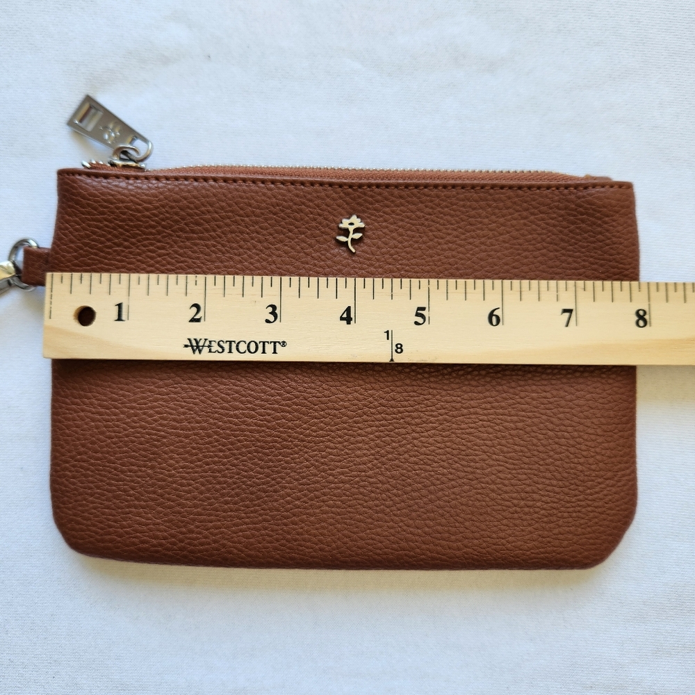 Vegan Wristlet Jenna Kator Brown Tan Saugatuck Small Bag Purse Floral Flowers - Picture 11 of 13